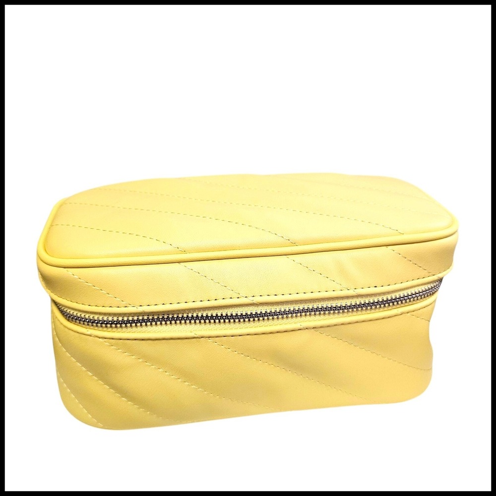 Blue Mercury Quilted Makeup Bag Travel Cosmetic Case Yellow Chevron